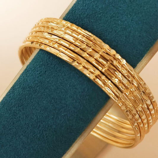 Round textured Bracelets - 6layers Gold Bangles