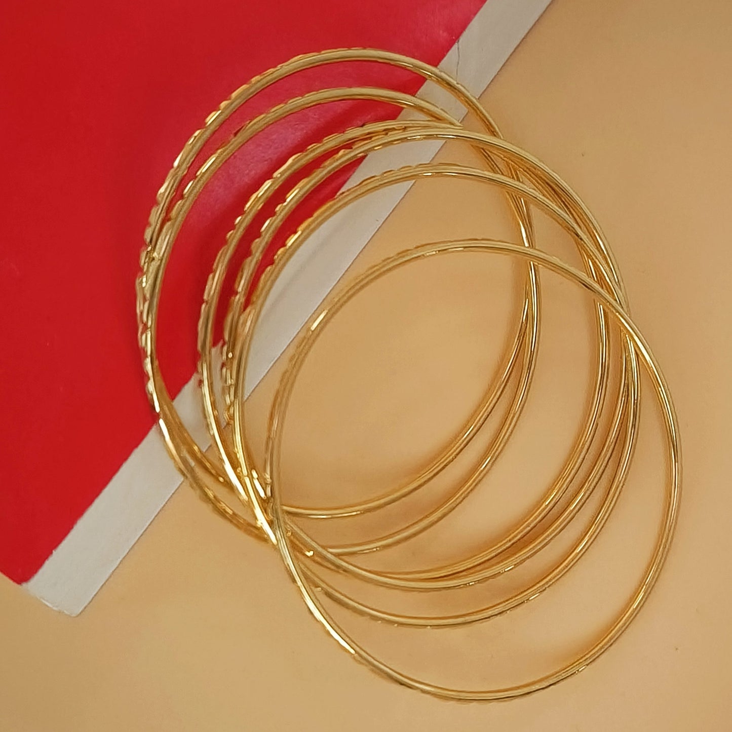 Round textured Bracelets - 6layers Gold Bangles