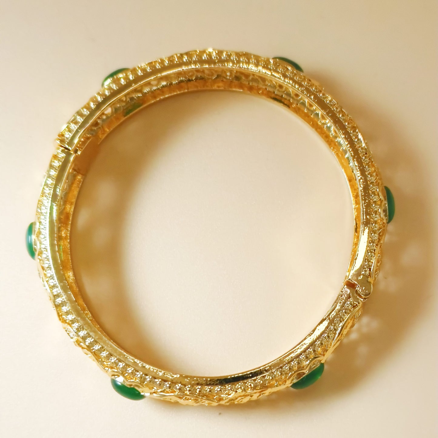 Emerald green filigree Gold plated Bangle