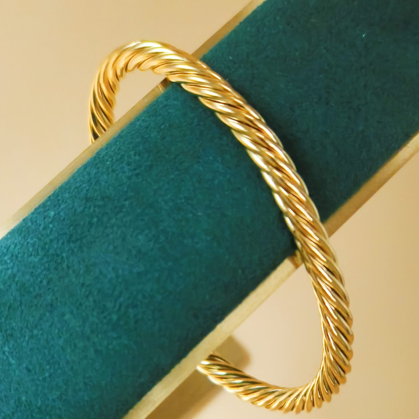 Gold plated twisted thin bangle cuff