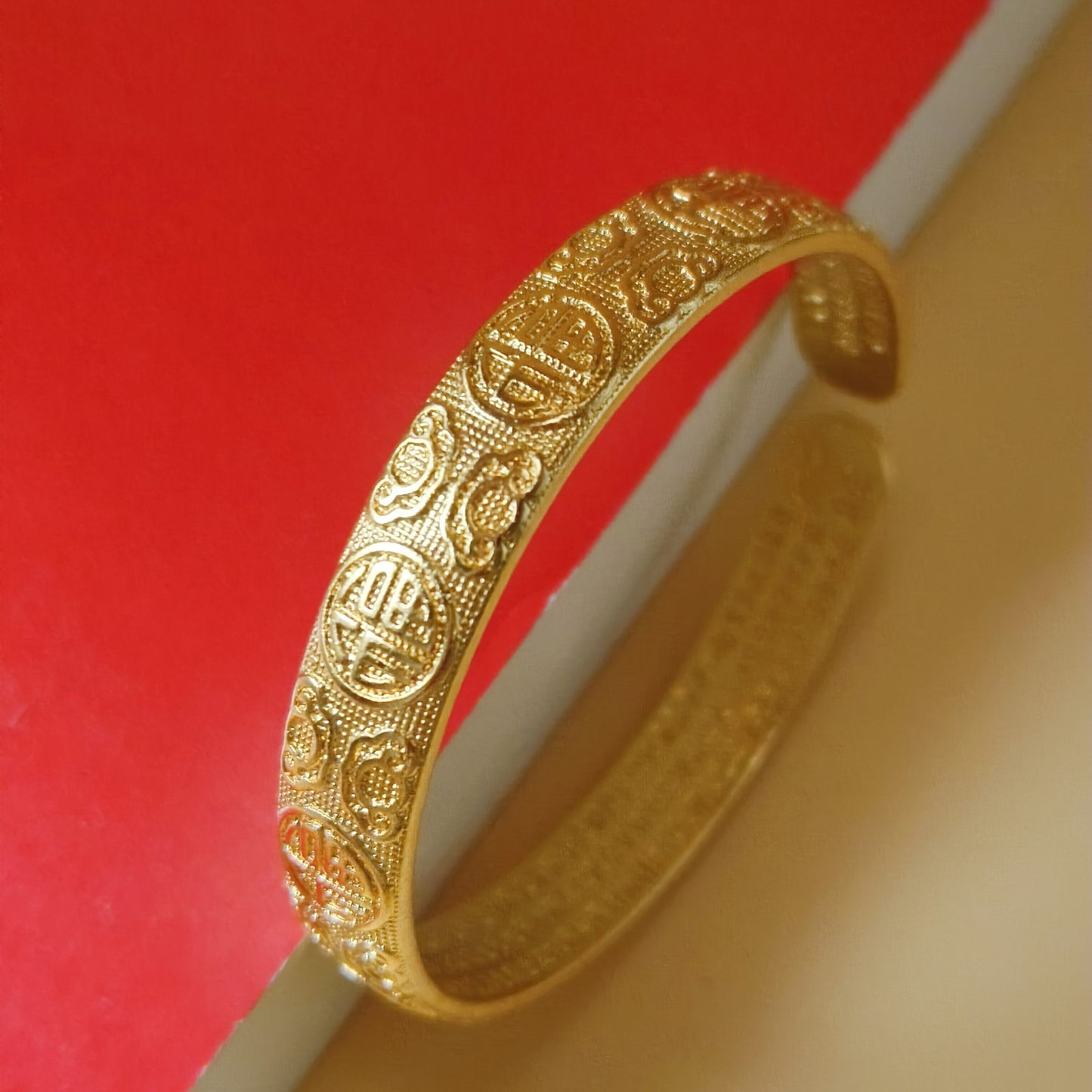 Gold plated vintage detail cuff bangle