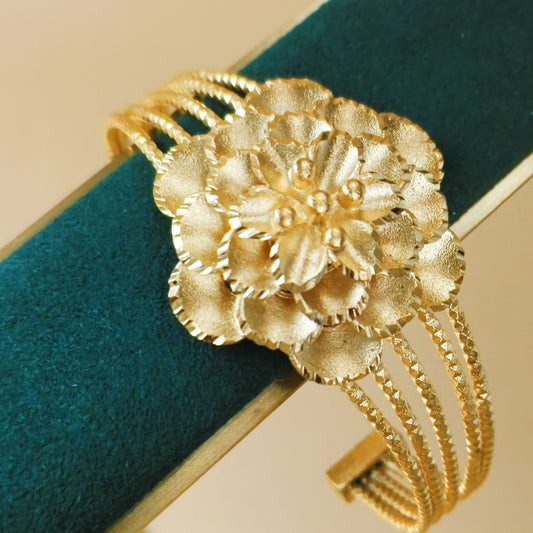 Gold plated flower cuff bangle