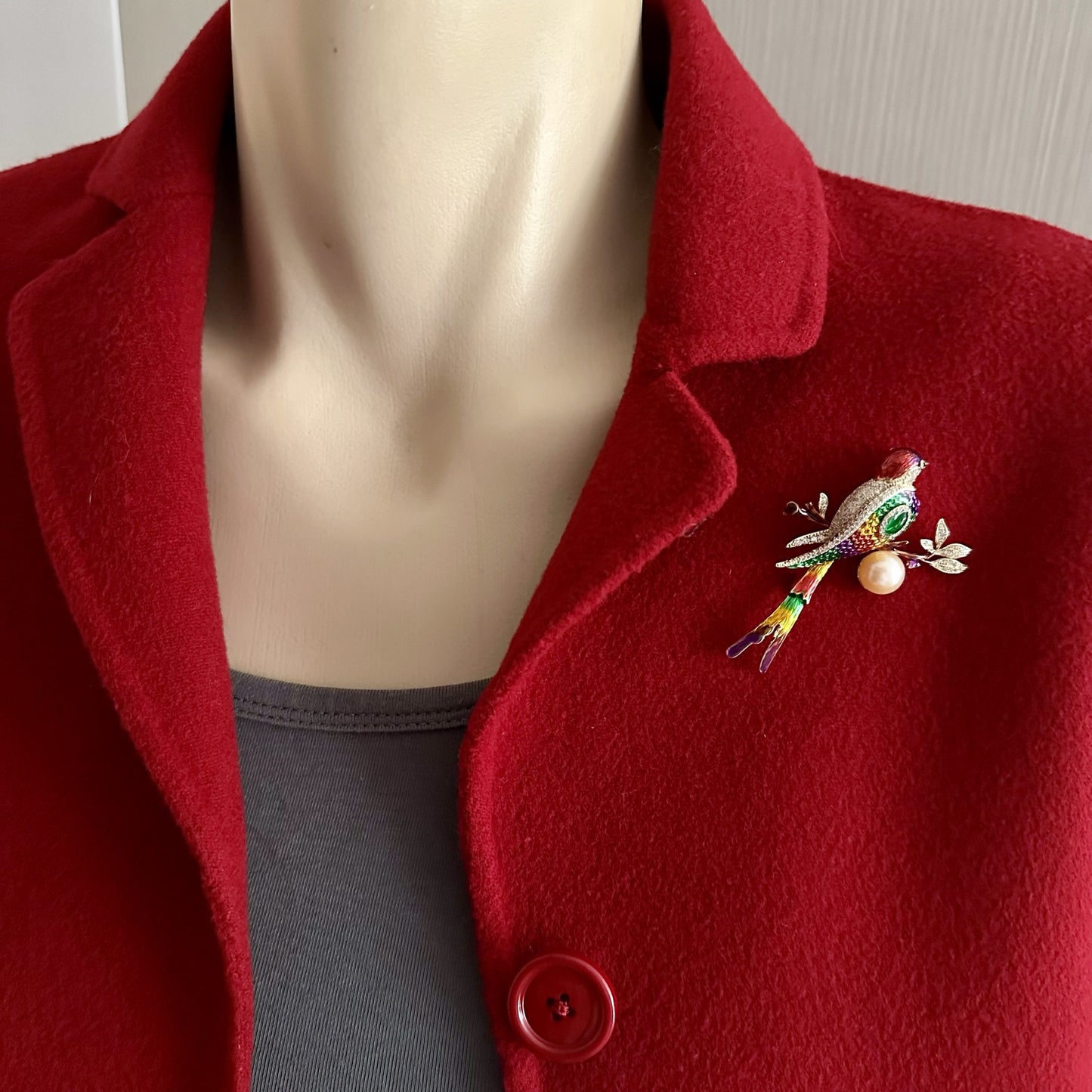 Rainbow Jewel Bird Brooch with Pearl