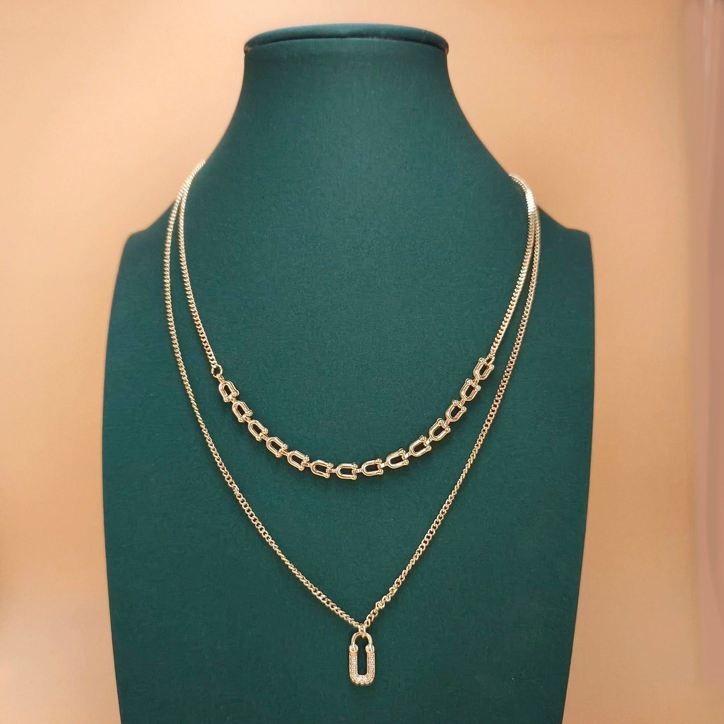 Gold Plated Dual Layer Chain Link Necklace