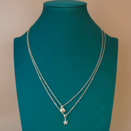 Gold Plated Layered Ocean Charm Necklace
