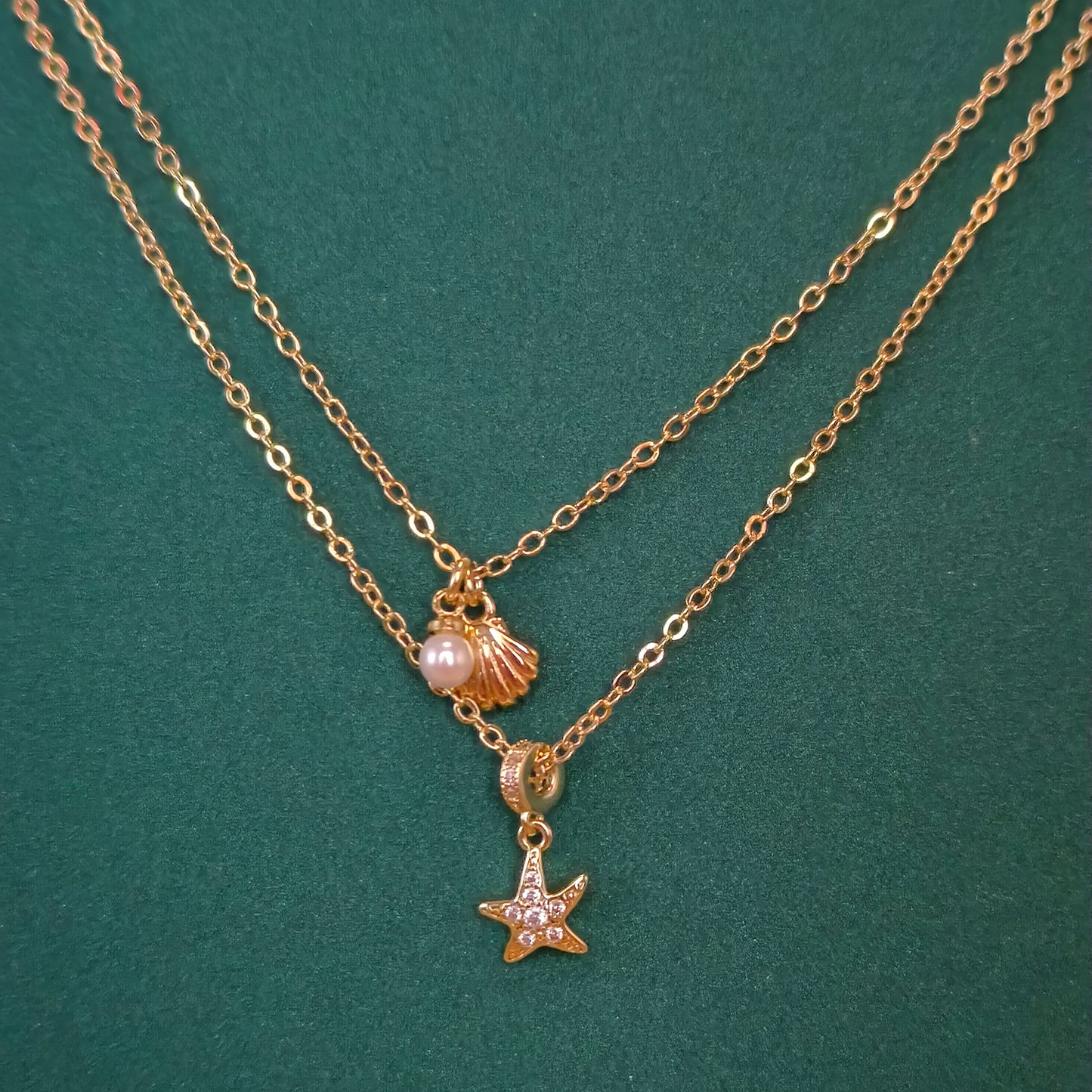 Gold Plated Layered Ocean Charm Necklace