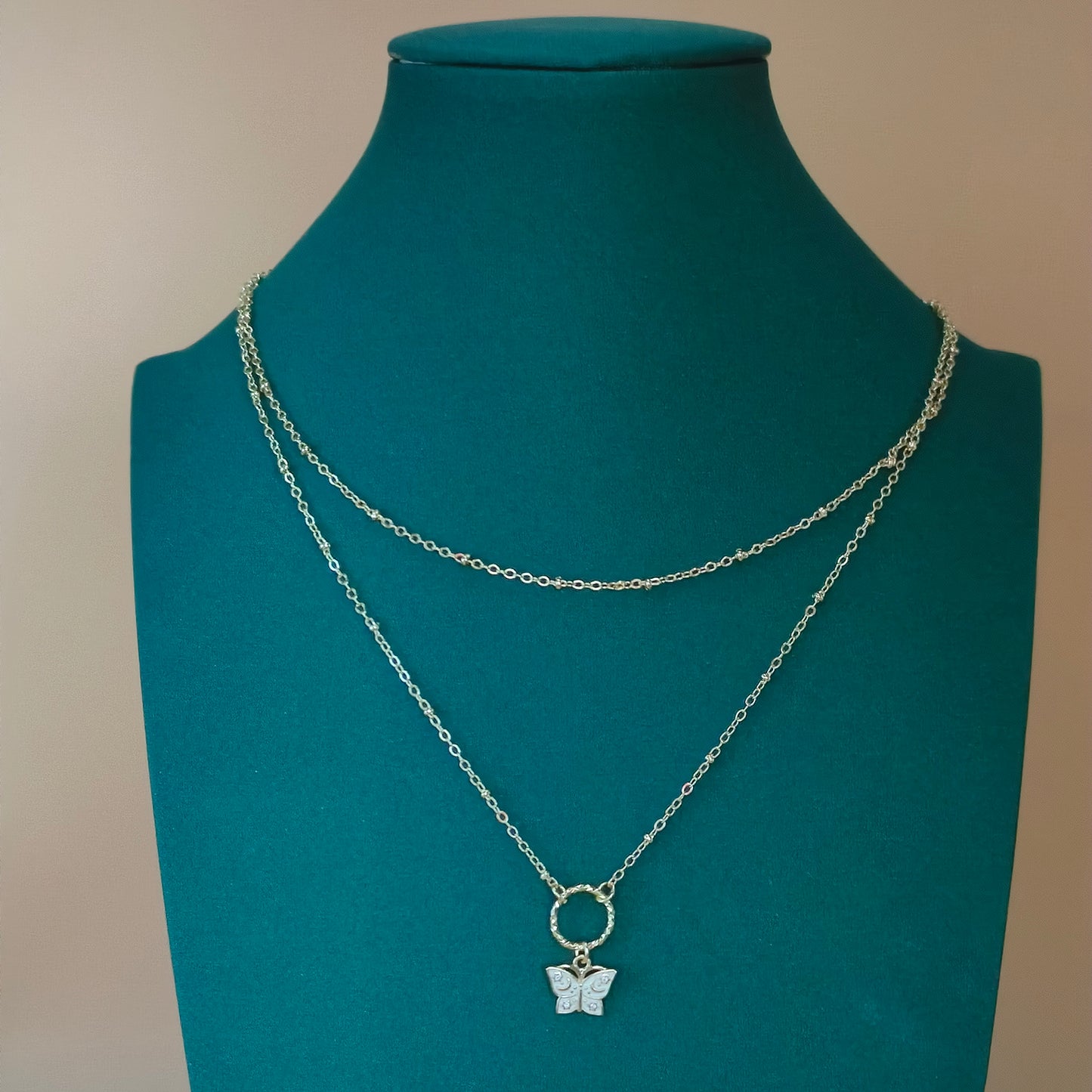 Gold Plated Dual Layer Butterfly Pendant Necklace