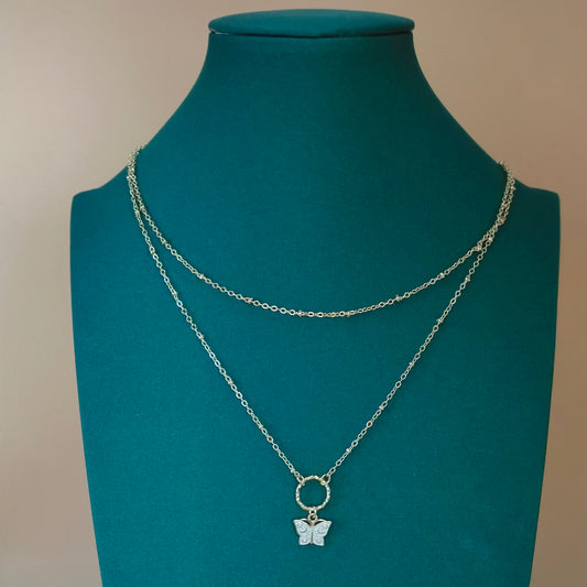 Gold Plated Dual Layer Butterfly Pendant Necklace