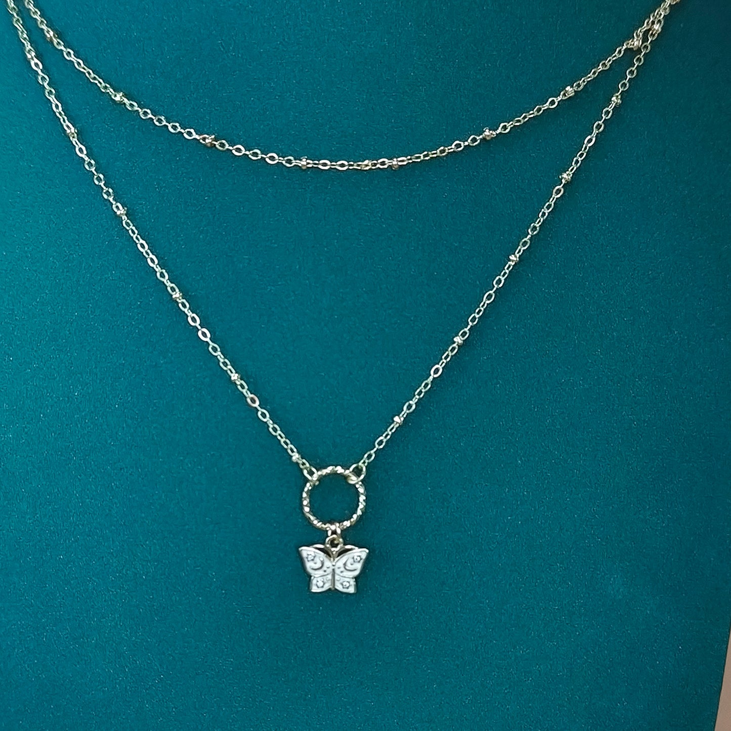 Gold Plated Dual Layer Butterfly Pendant Necklace