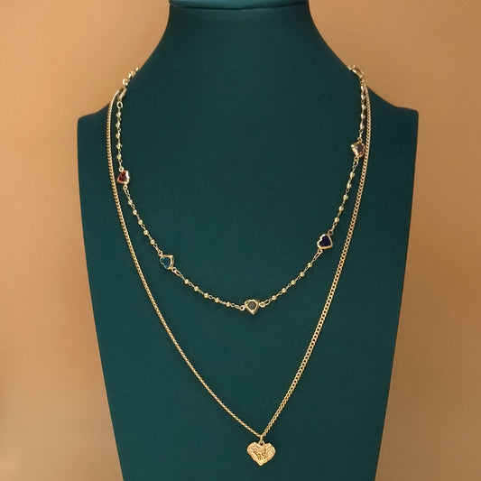 Double Layer Gold Chain Necklace with Heart Pendant