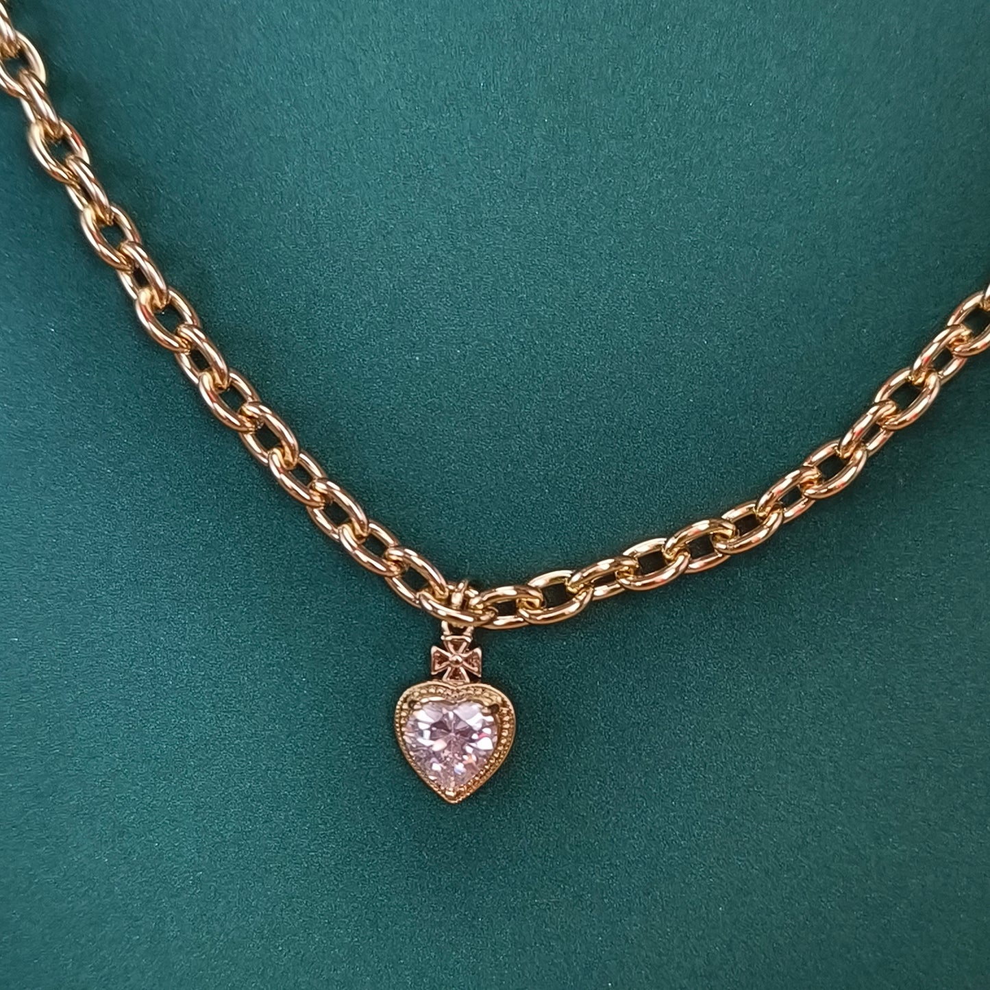 Gold Chain Necklace with Pink Heart Pendant