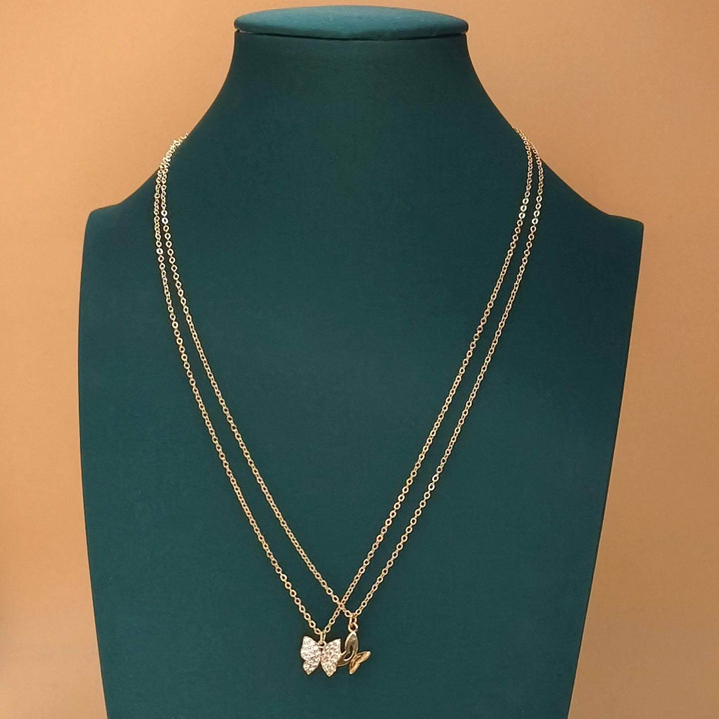 Gold Plated Dual Layer Butterfly Necklace