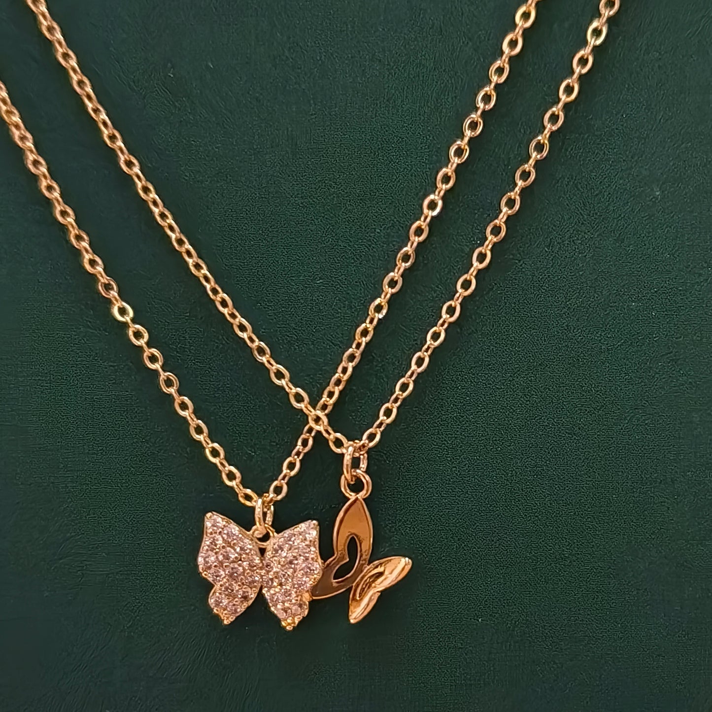 Gold Plated Dual Layer Butterfly Necklace