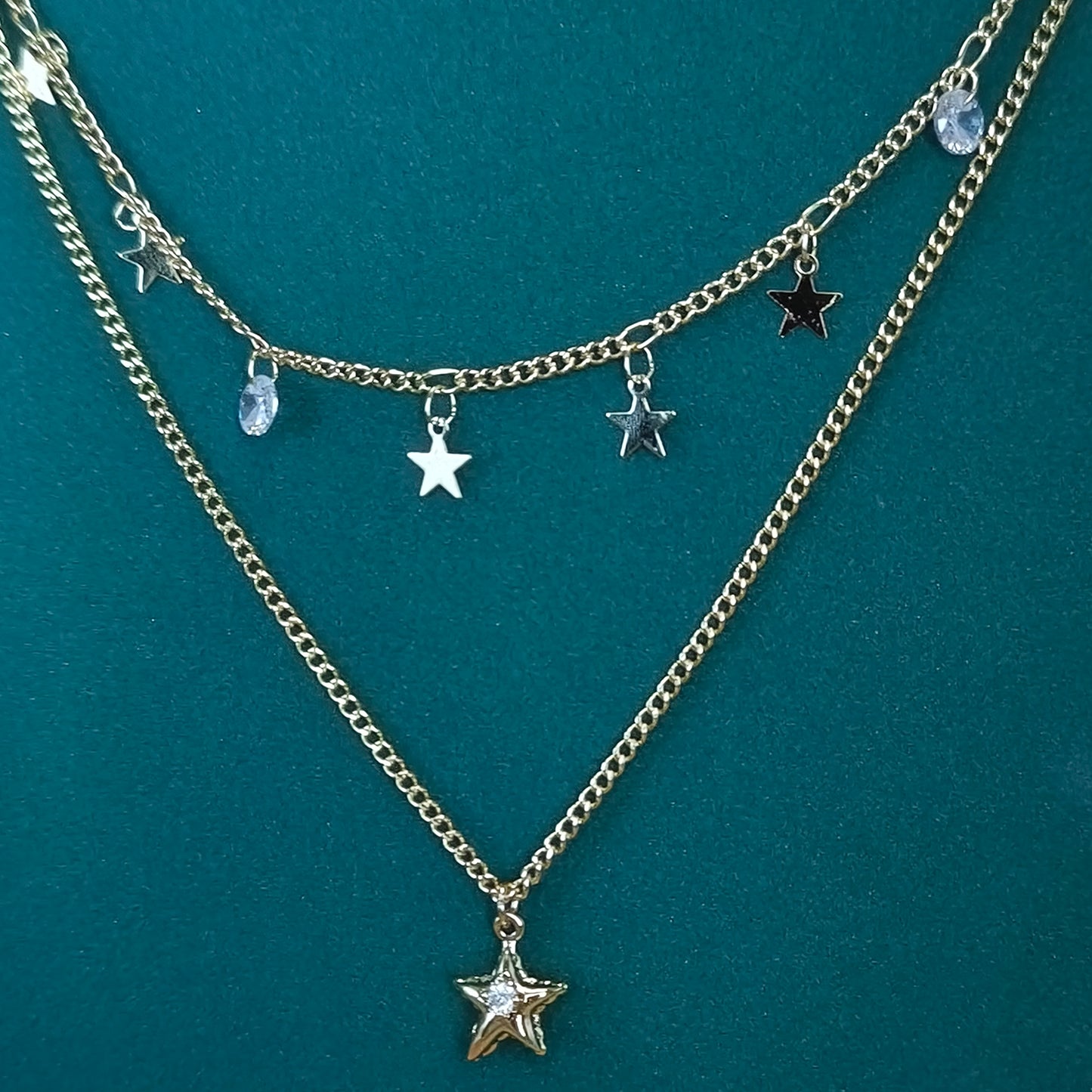 Gold Plated Dual Layer Star Necklace