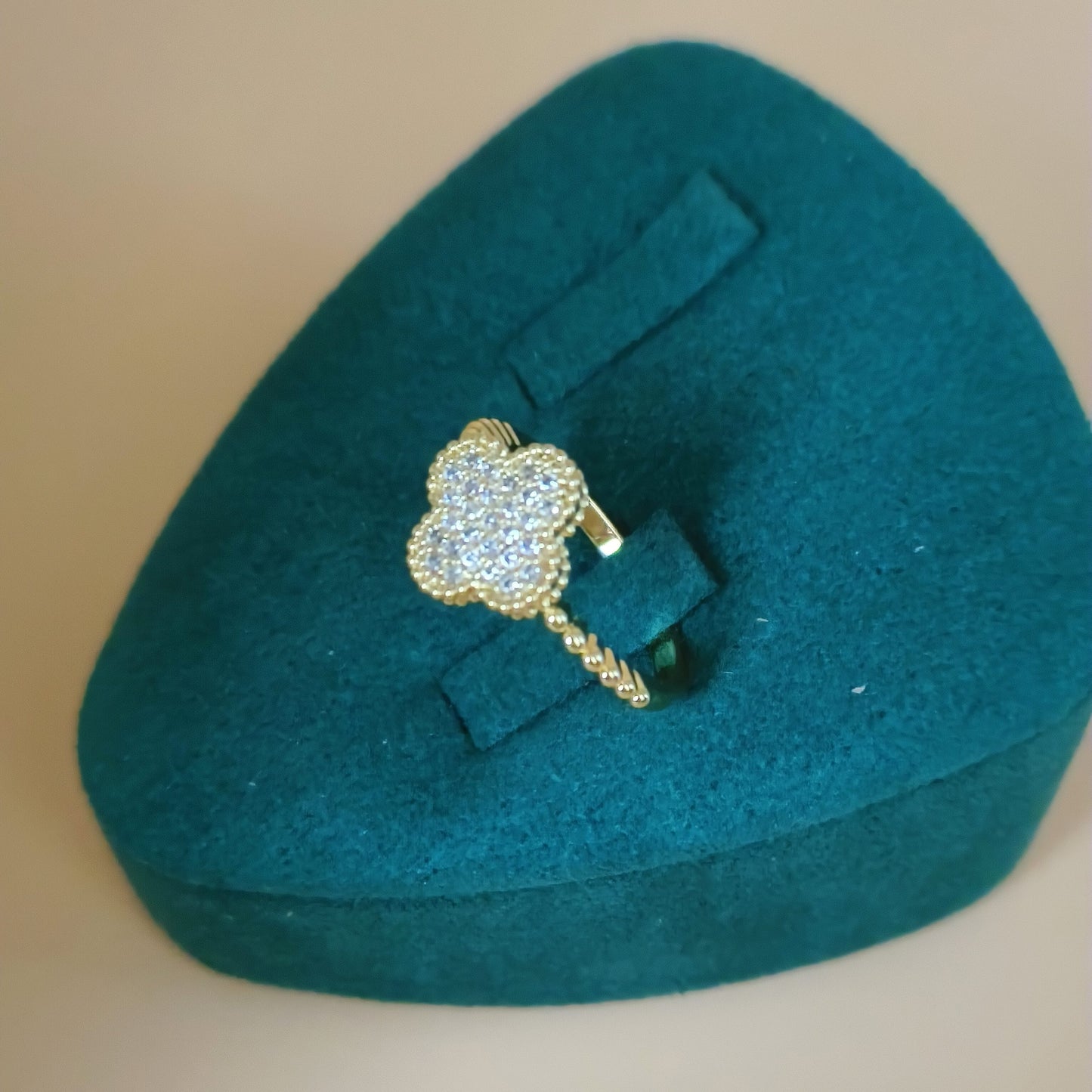 Full Paved Clover Ring Gold Plated