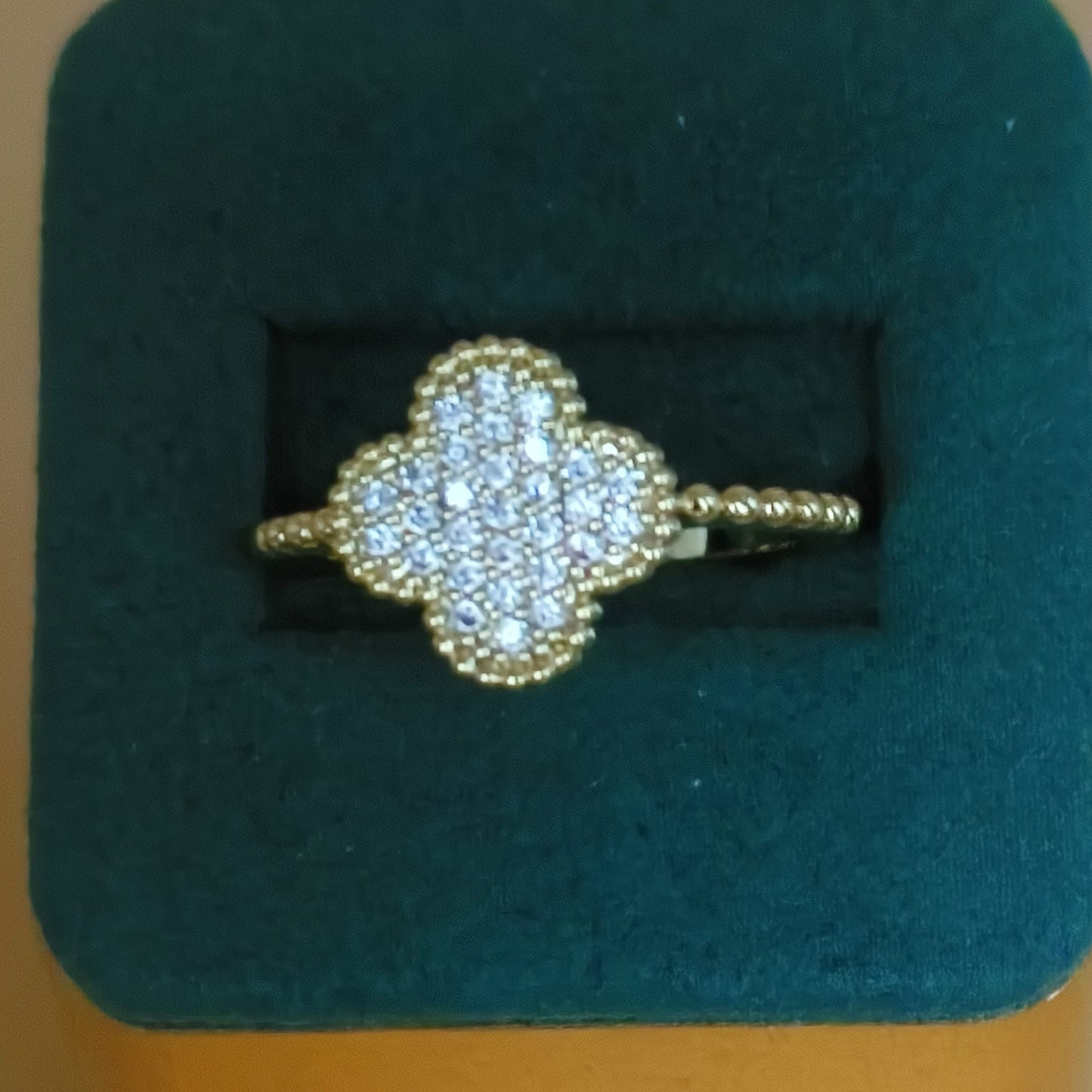 Full Paved Clover Ring Gold Plated