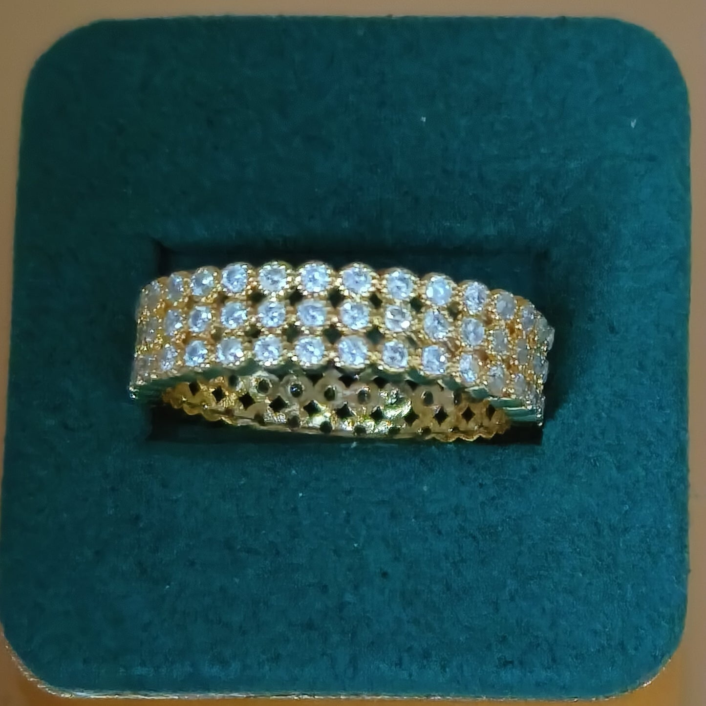 Cubic Zirconia Paved Double Layer Ring