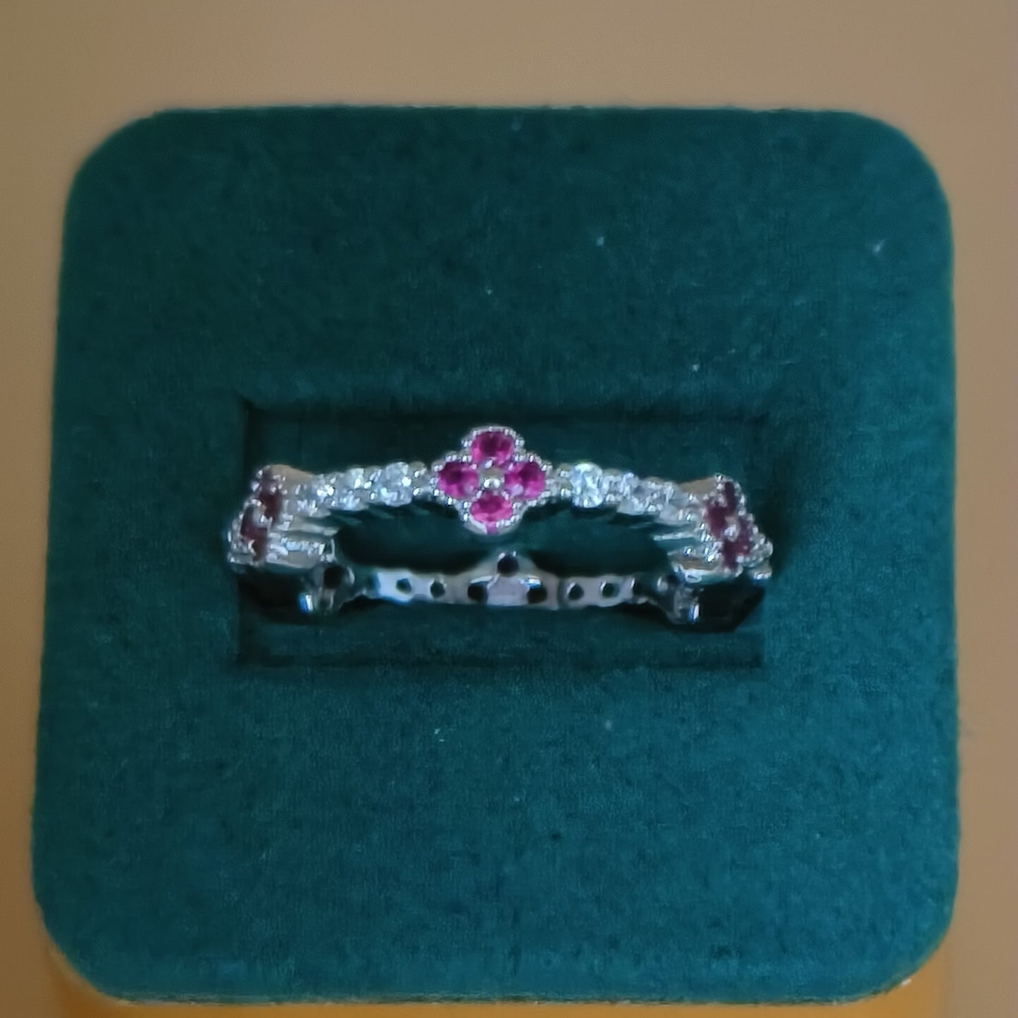 Cubic Zirconia Pink Stone Flower Ring