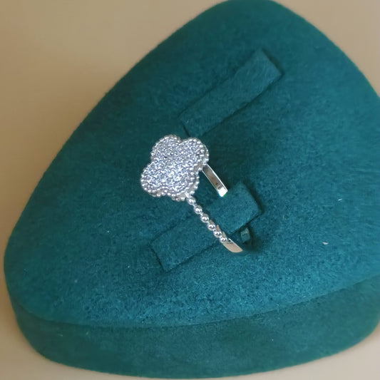 Full Paved Clover Ring Silver