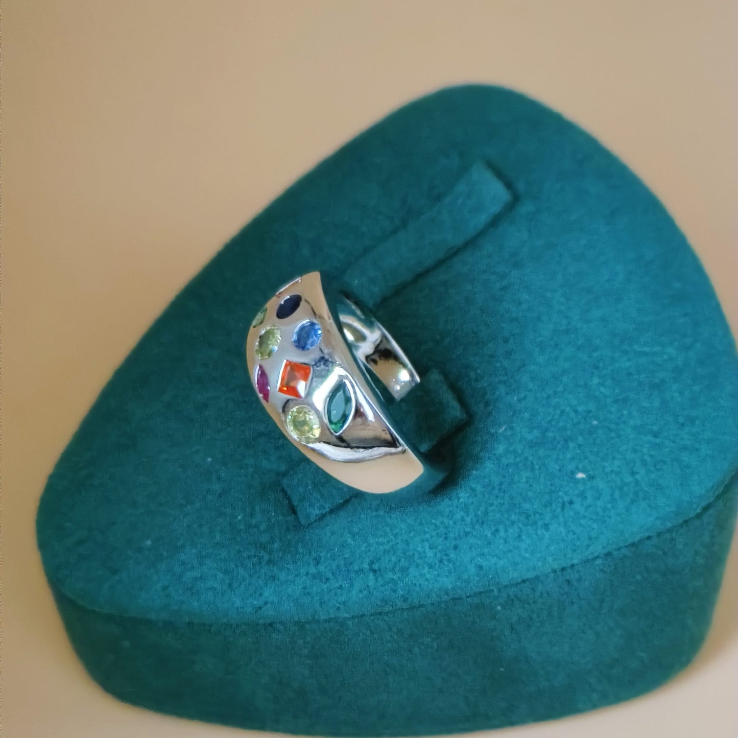 Coloured Stones Round Dome Ring