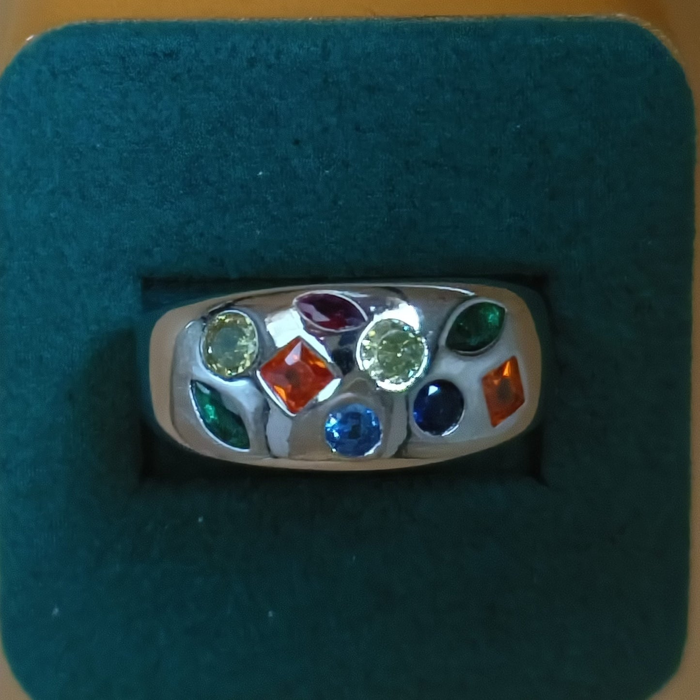 Coloured Stones Round Dome Ring