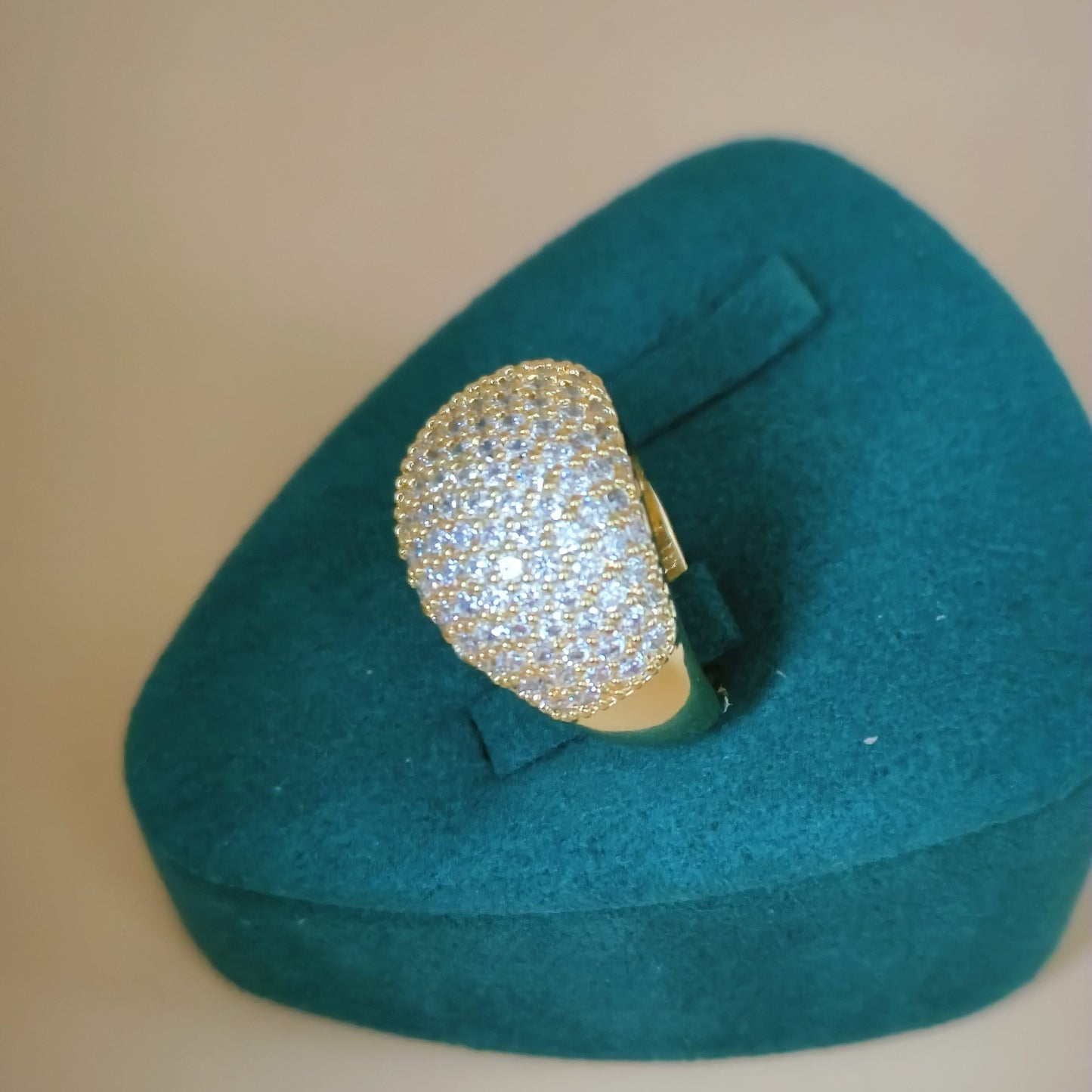 Gold Plated Micro Pave Cubic Zirconia Oval Dome Ring