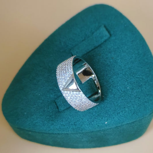 Micro Pave Zircon Silver Color Letter V Ring